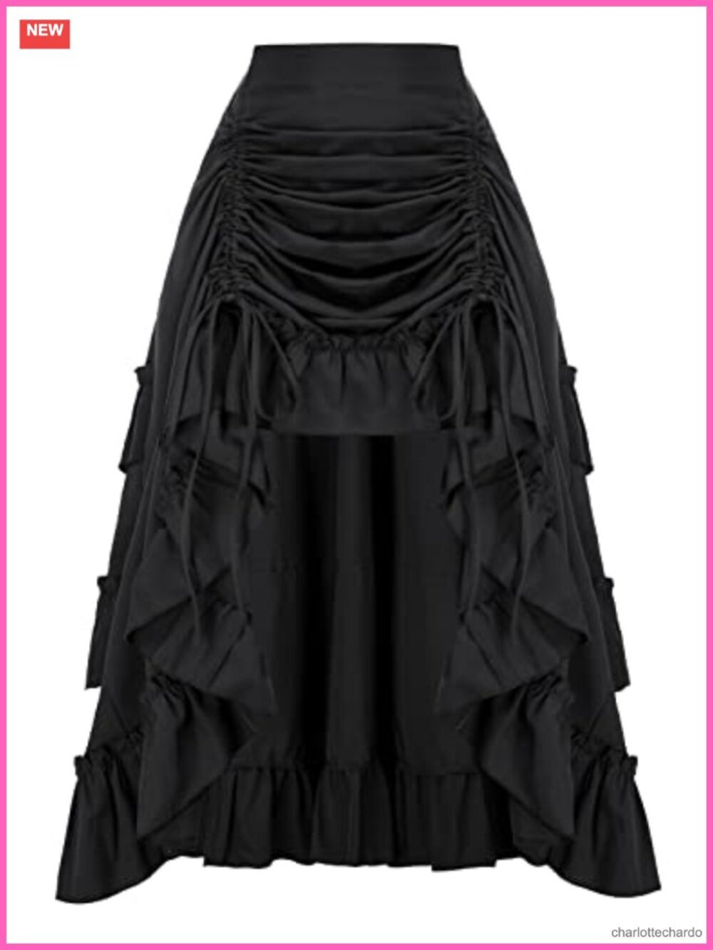 Women Gothic Renaissance Pirate Skirt High-Low Ruffle Maxi A-Line 95% Polyester